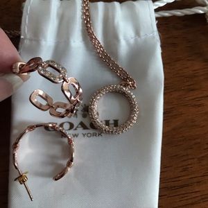 Coach rose gold earrings and necklace